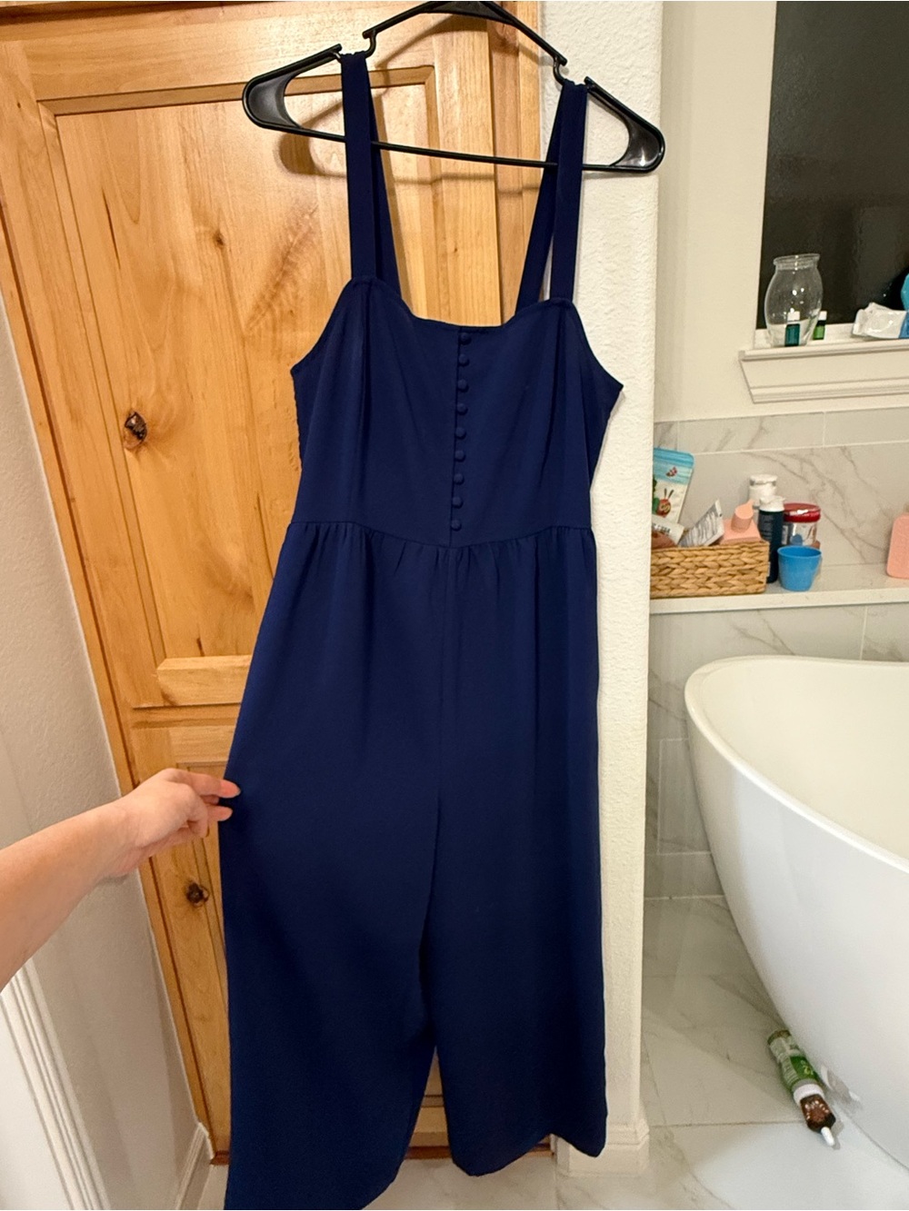 Madewell Navy Button-Front Sleeveless Jumpsuit